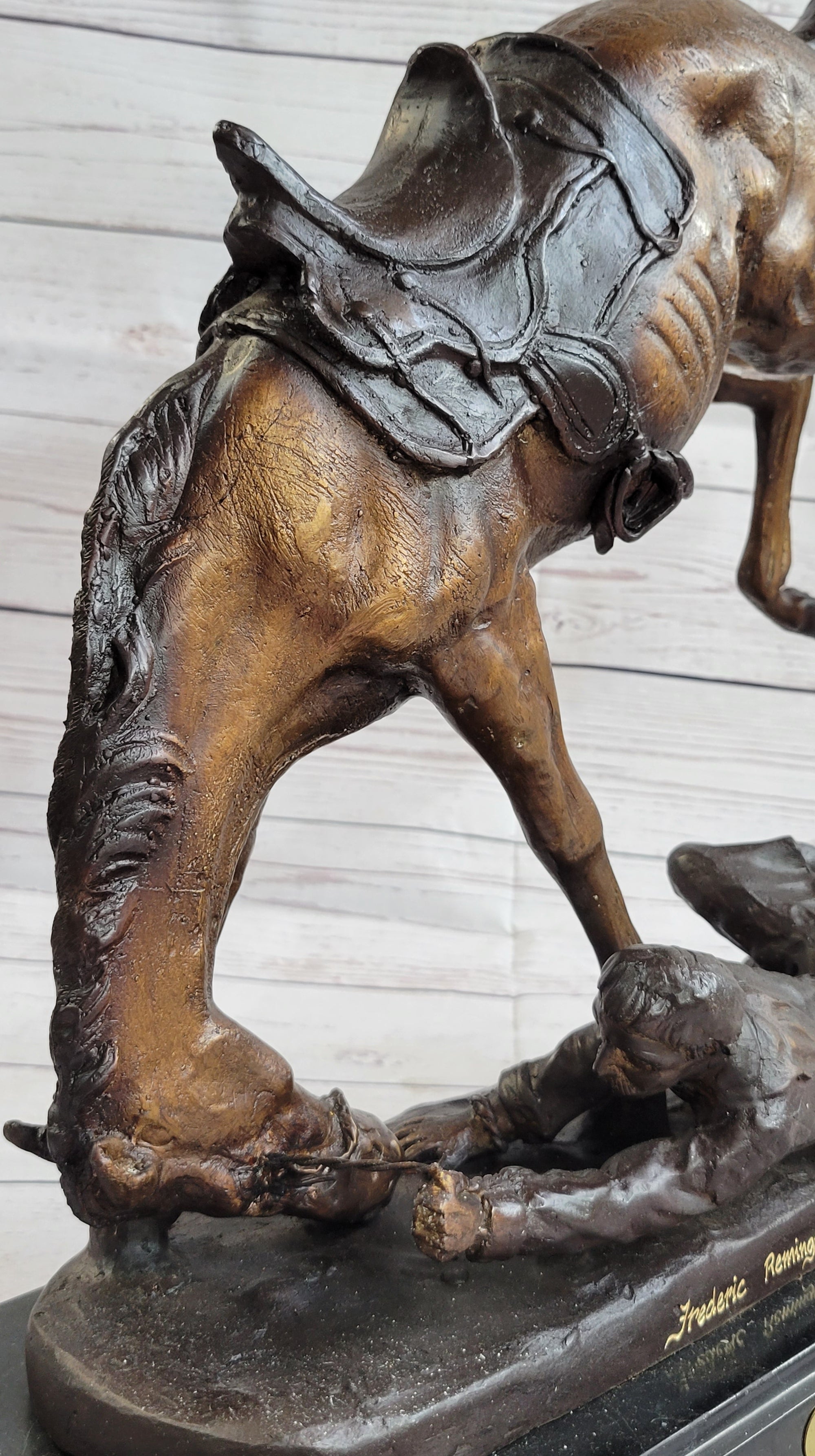 WICKED PONY Frederic Remington Bronze Sculpture on Marble Base Western Art 20&quot; x 22&quot;