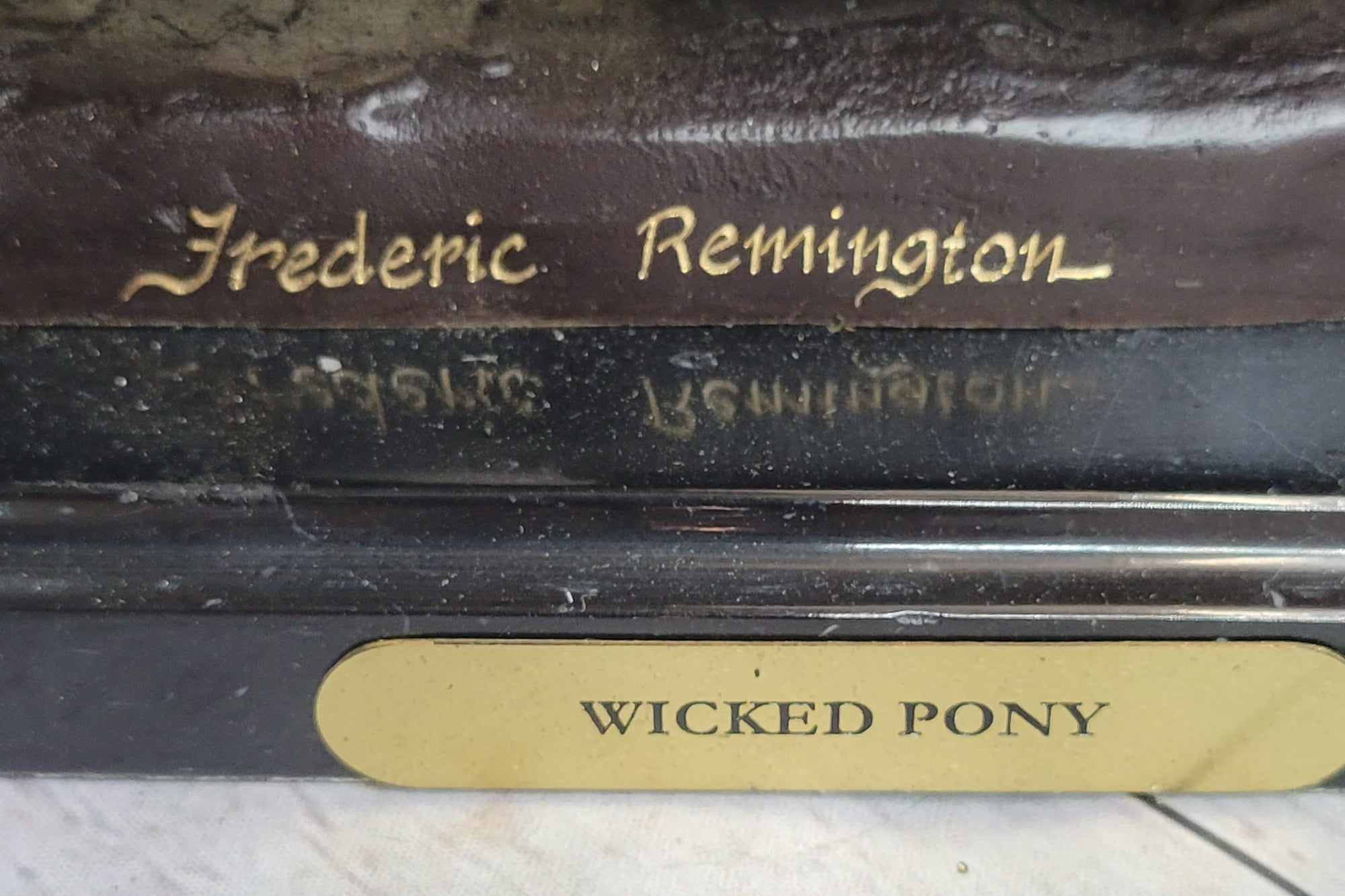 WICKED PONY Frederic Remington Bronze Sculpture on Marble Base Western Art 20&quot; x 22&quot;
