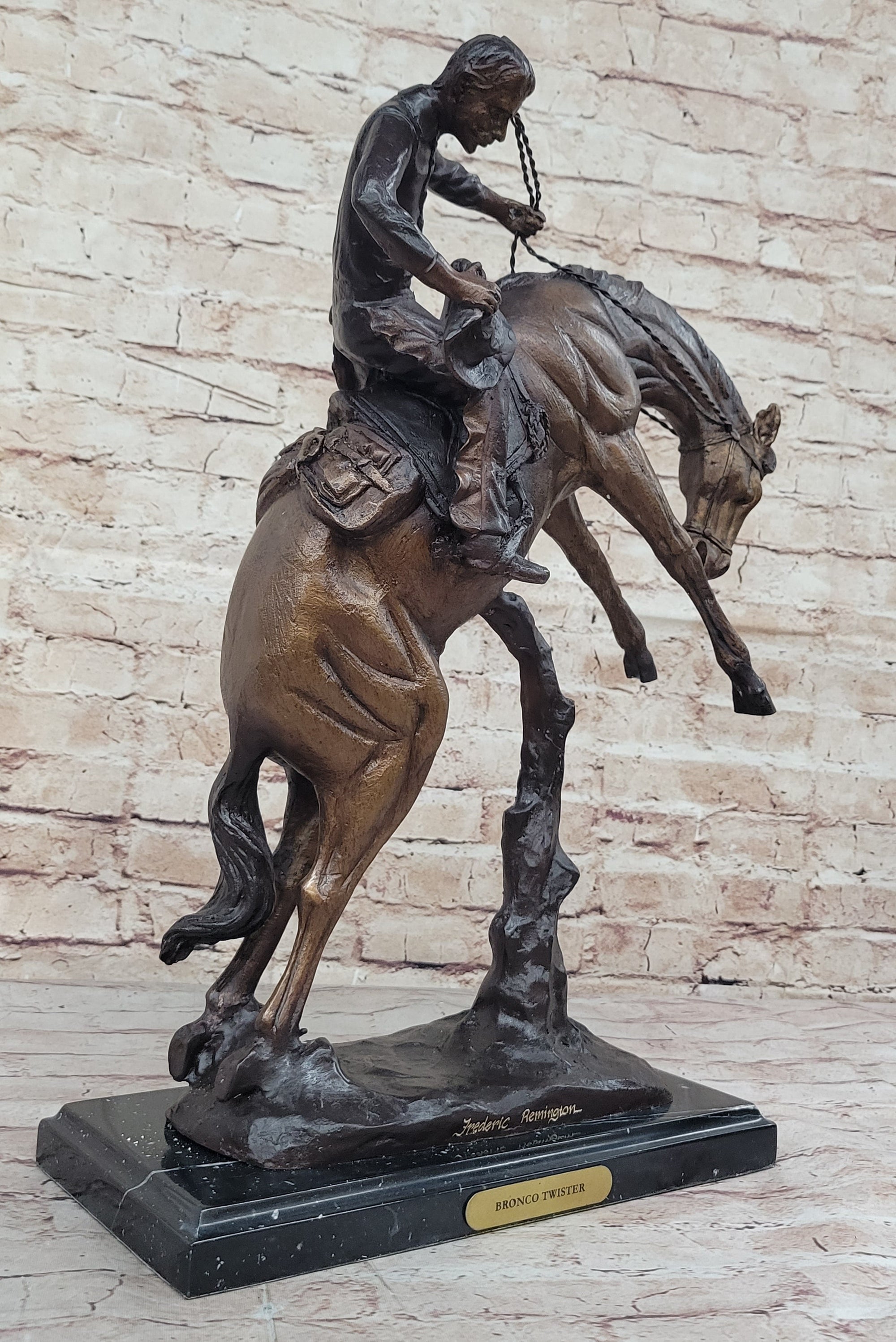 BRONCO TWISTER by Frederic Remington Western Cowboy Bronze Statue Sculpture 20&quot; x 20&quot;