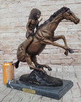 Native American WARRIOR on Horseback by Frederic Remington Bronze Statue Sculpture 18" x 21"