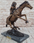 Native American WARRIOR on Horseback by Frederic Remington Bronze Statue Sculpture 18" x 21"