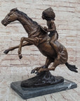 Native American WARRIOR on Horseback by Frederic Remington Bronze Statue Sculpture 18" x 21"
