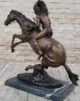 Native American WARRIOR on Horseback by Frederic Remington Bronze Statue Sculpture 18" x 21"