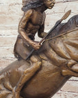 Native American WARRIOR on Horseback by Frederic Remington Bronze Statue Sculpture 18" x 21"