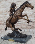 Native American WARRIOR on Horseback by Frederic Remington Bronze Statue Sculpture 18" x 21"