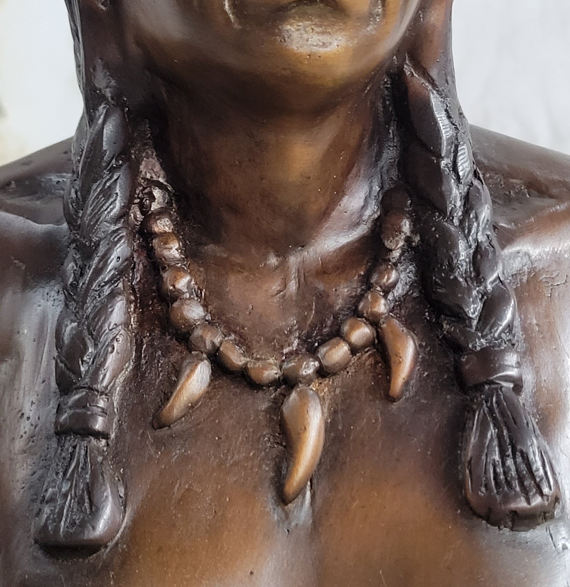 Native American Indian Man Bronze Bust Statue Sculpture Decor 14&quot; x 7&quot;
