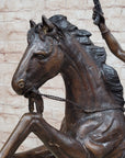 WAR CHIEF Native American Bronze Statue Sculpture Western Art Marble Base 24" x 23"