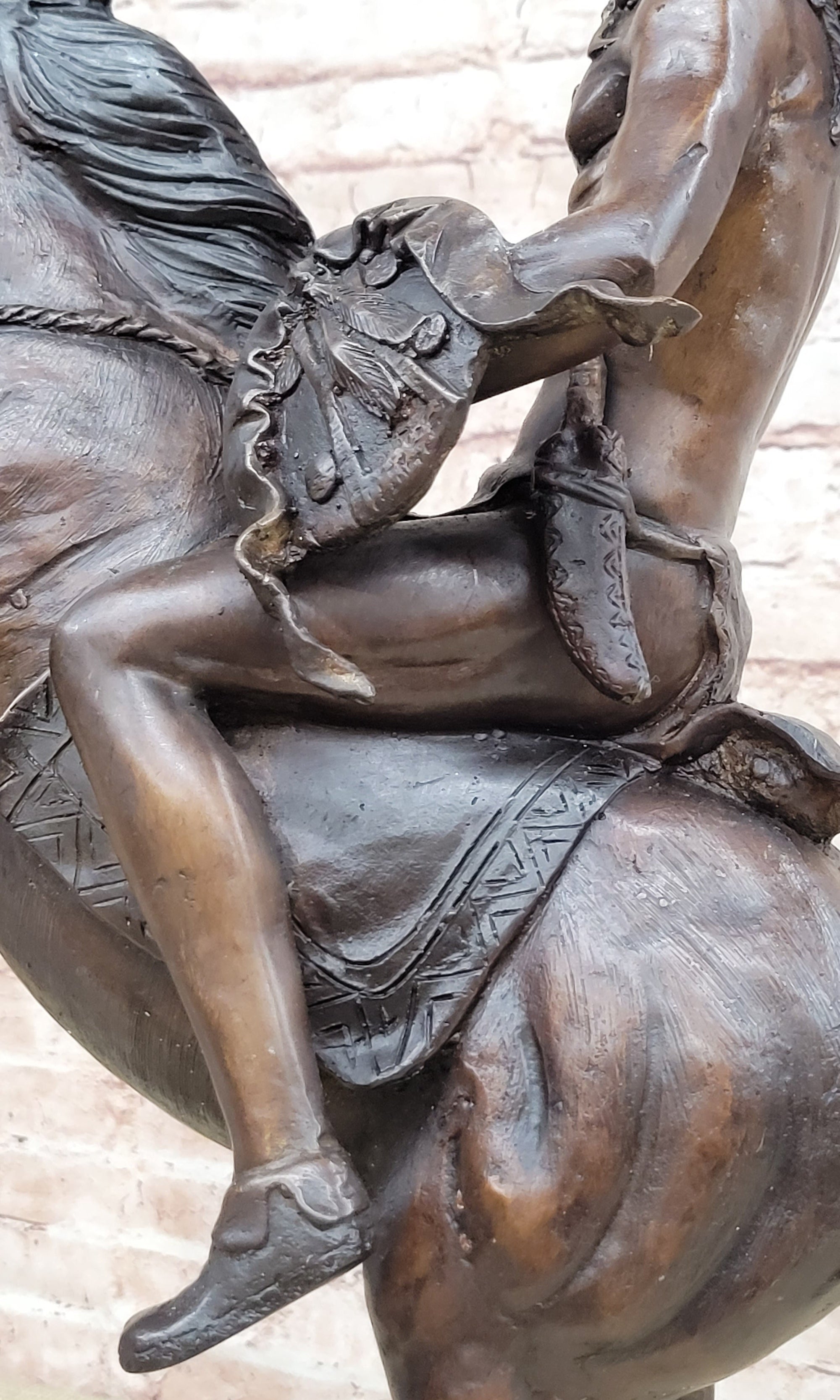 WAR CHIEF Native American Bronze Statue Sculpture Western Art Marble Base 24&quot; x 23&quot;