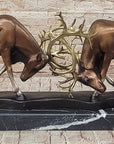 Limited Edition Signed and Numbered Two Stags Deer Fighting Bronze Sculpture