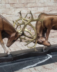 Limited Edition Signed and Numbered Two Stags Deer Fighting Bronze Sculpture