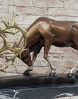 Limited Edition Signed and Numbered Two Stags Deer Fighting Bronze Sculpture