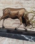 Limited Edition Signed and Numbered Two Stags Deer Fighting Bronze Sculpture