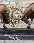 Limited Edition Signed and Numbered Two Stags Deer Fighting Bronze Sculpture
