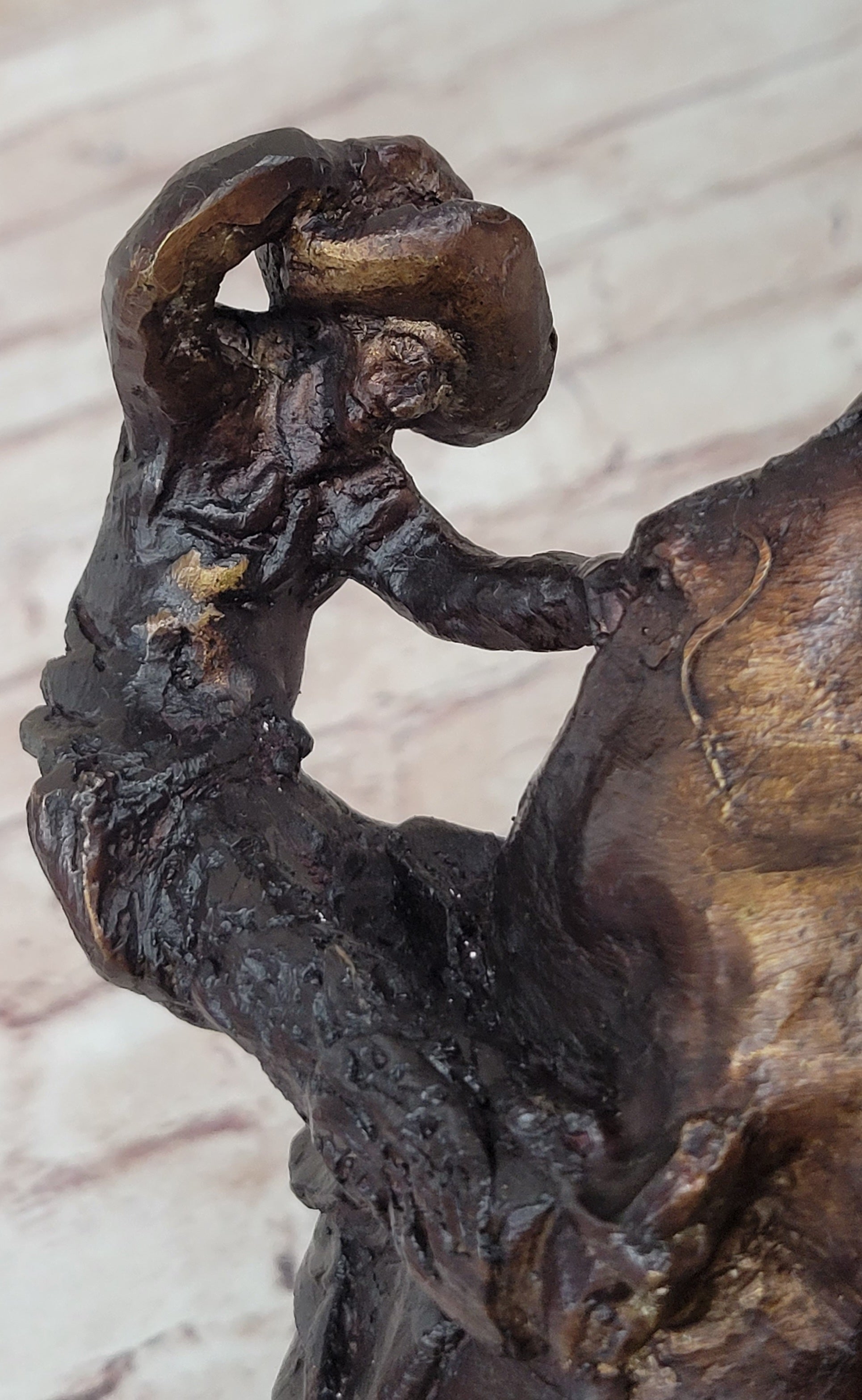 RATTLESNAKE Frederic Remington Bronze on Marble Desktop Statue Sculpture 9&quot; x 8&quot;