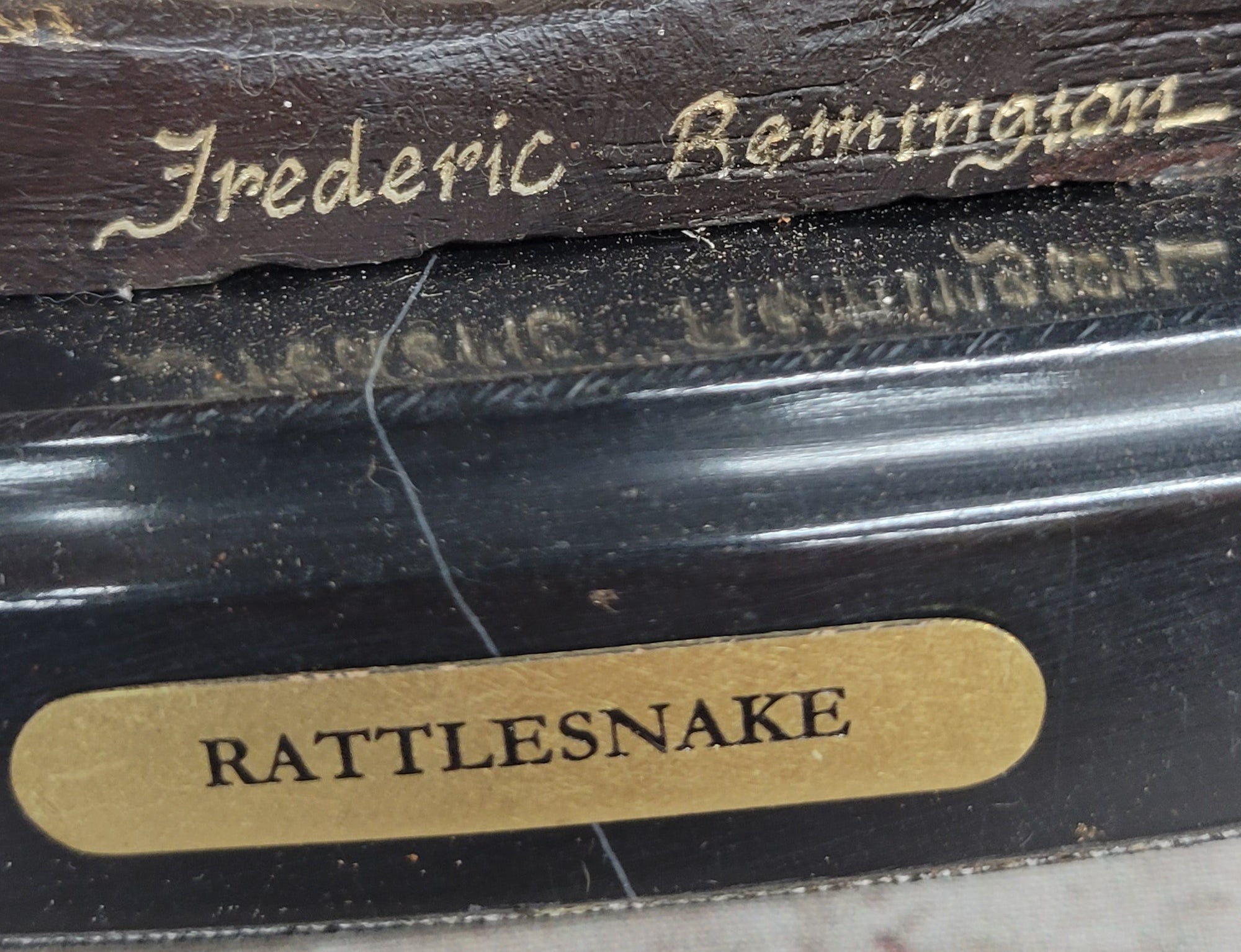 RATTLESNAKE Frederic Remington Bronze on Marble Desktop Statue Sculpture 9&quot; x 8&quot;
