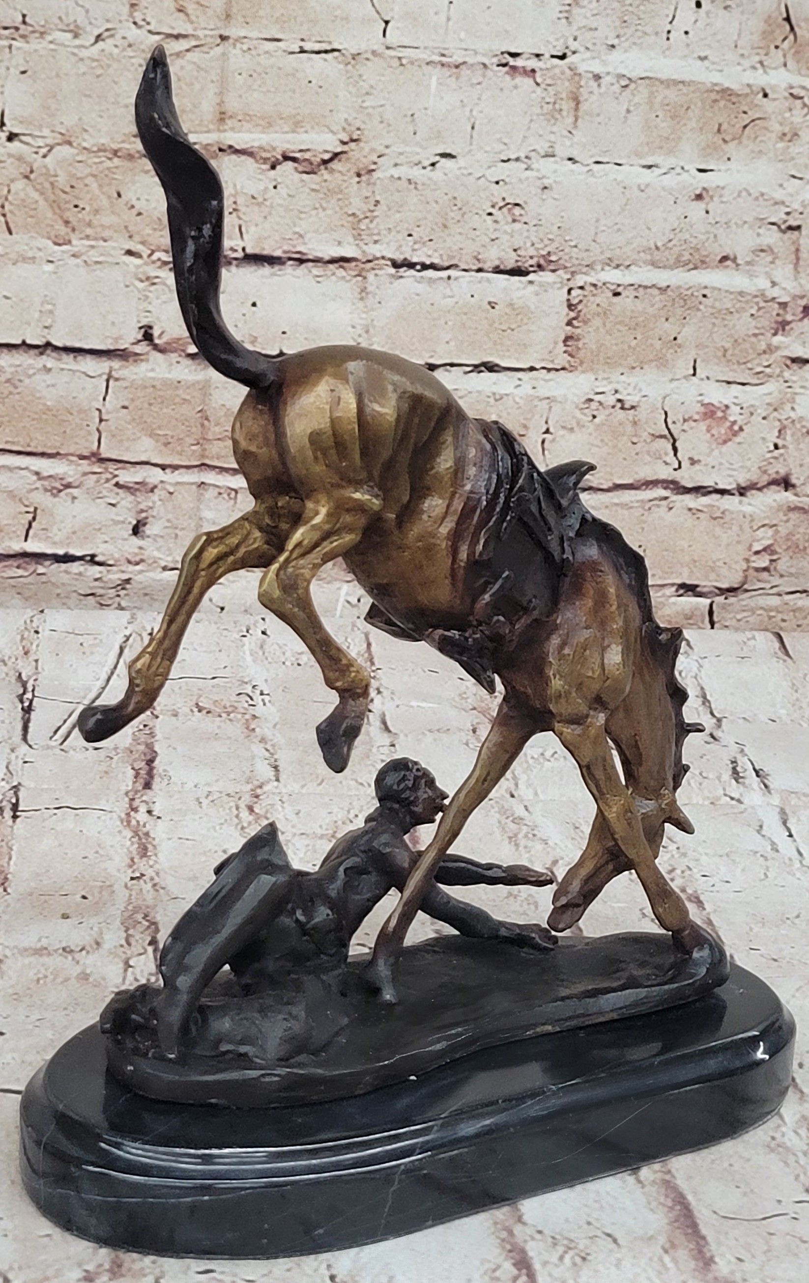 WICKED PONY Frederic Remington Bronze Statue Sculpture Cowboy Thrown from Horse 11&quot; x 11&quot;