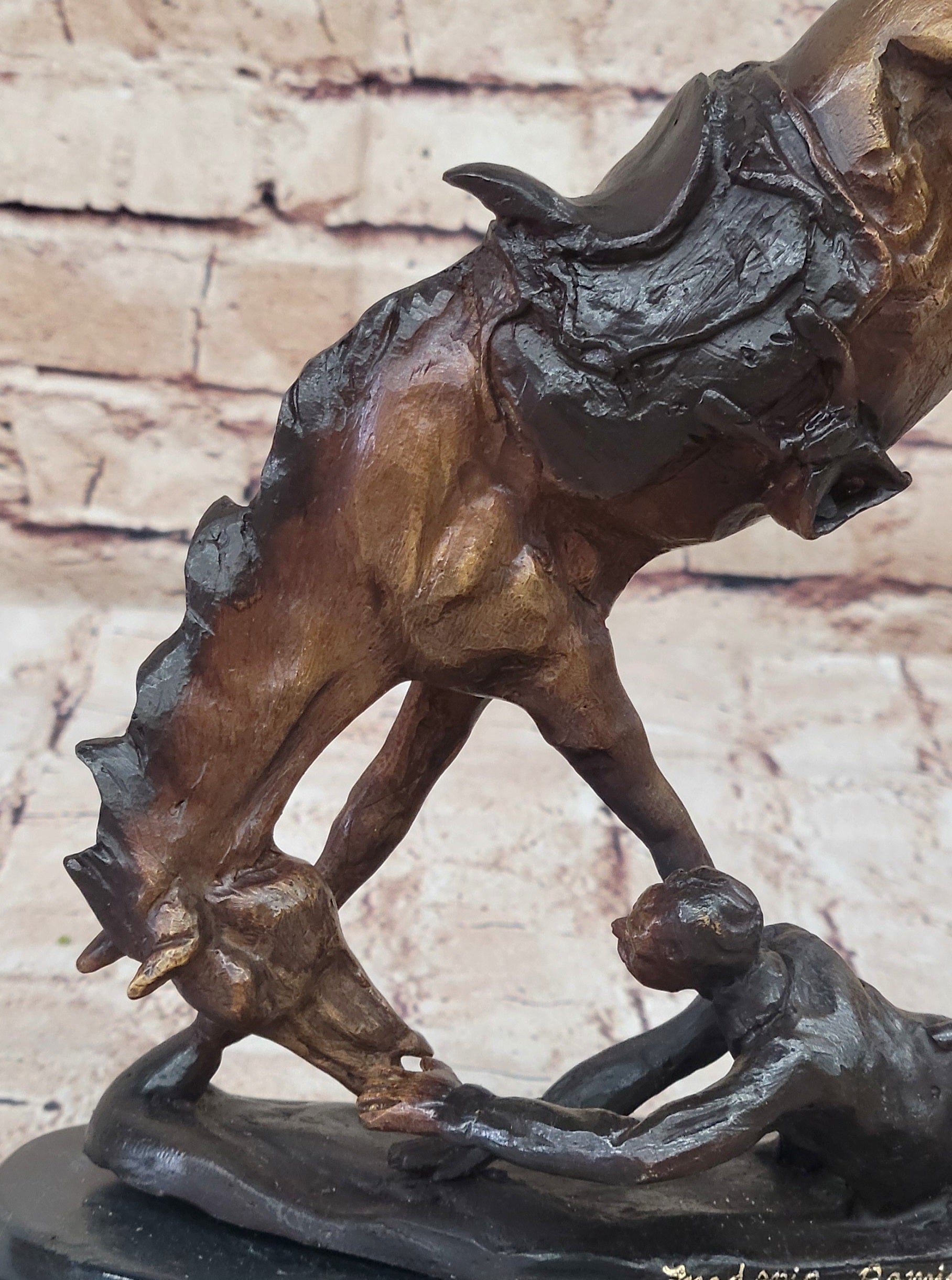 WICKED PONY Frederic Remington Bronze Statue Sculpture Cowboy Thrown from Horse 11&quot; x 11&quot;