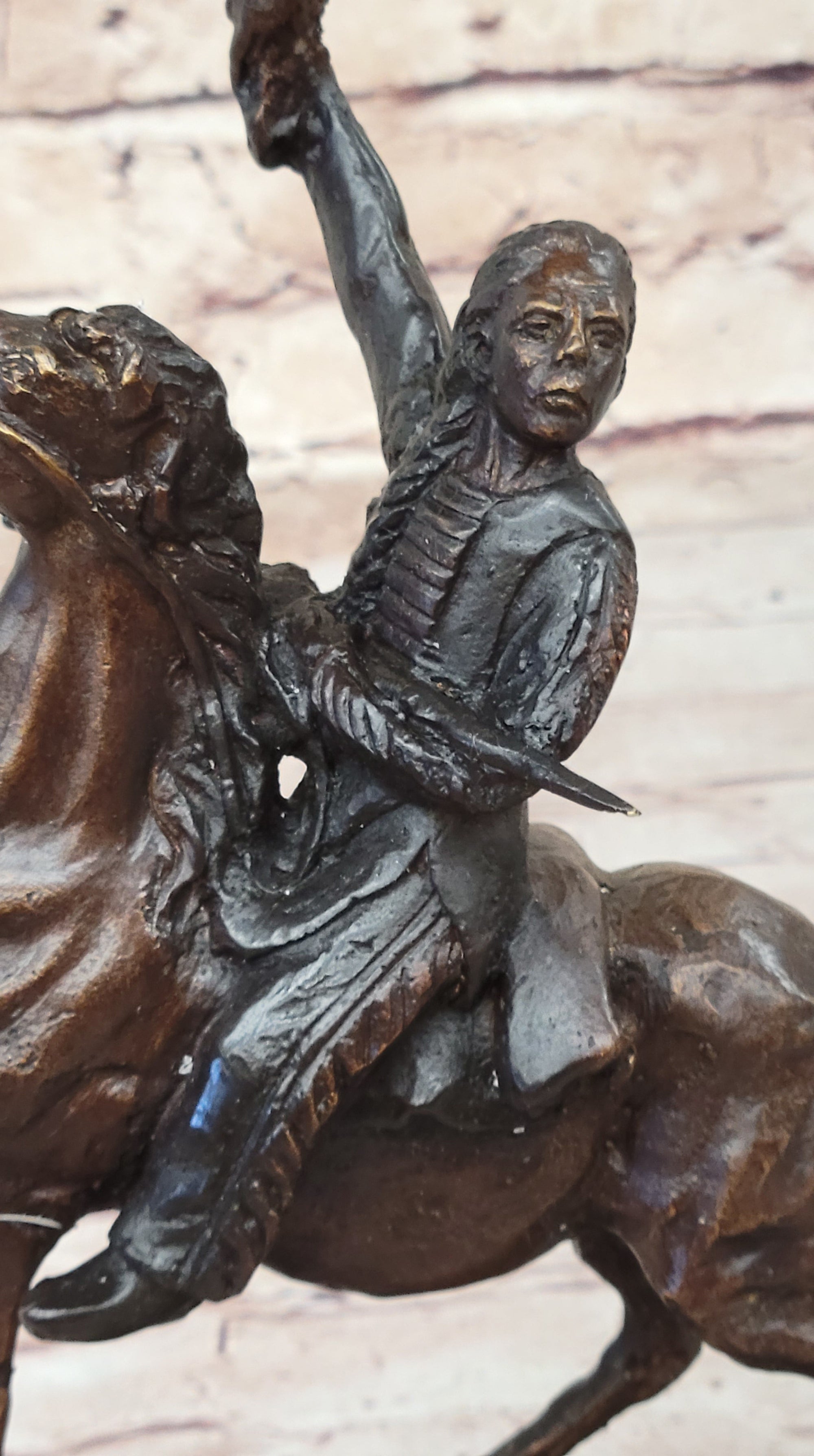 BUFFALO SIGNAL Frederic Remington Bronze Desktop Statue Sculpture Western 13&quot; x 9&quot;