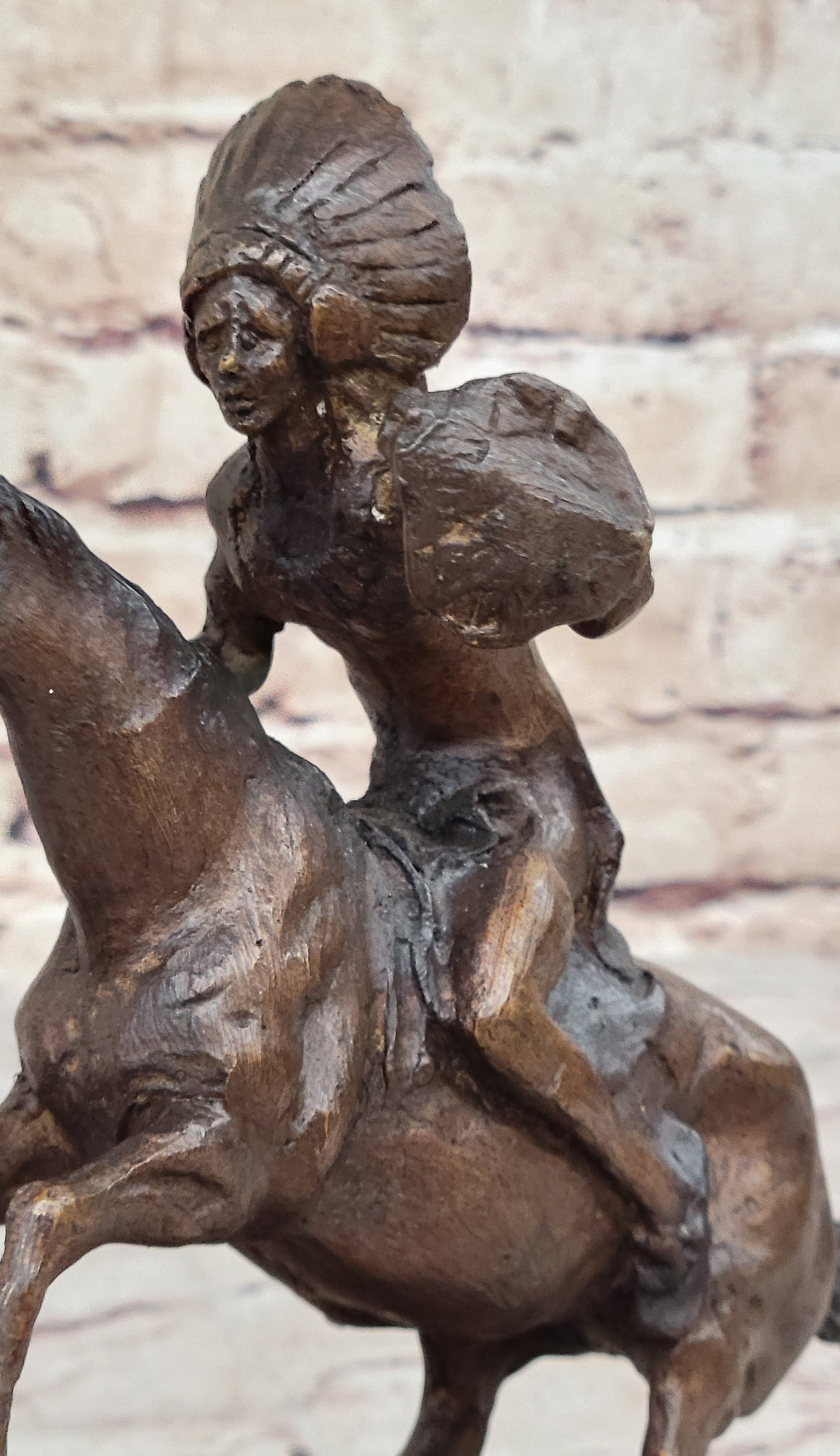 WARRIOR Frederic Remington Bronze Statue Sculpture Native American Horseman 9&quot; x 10&quot;