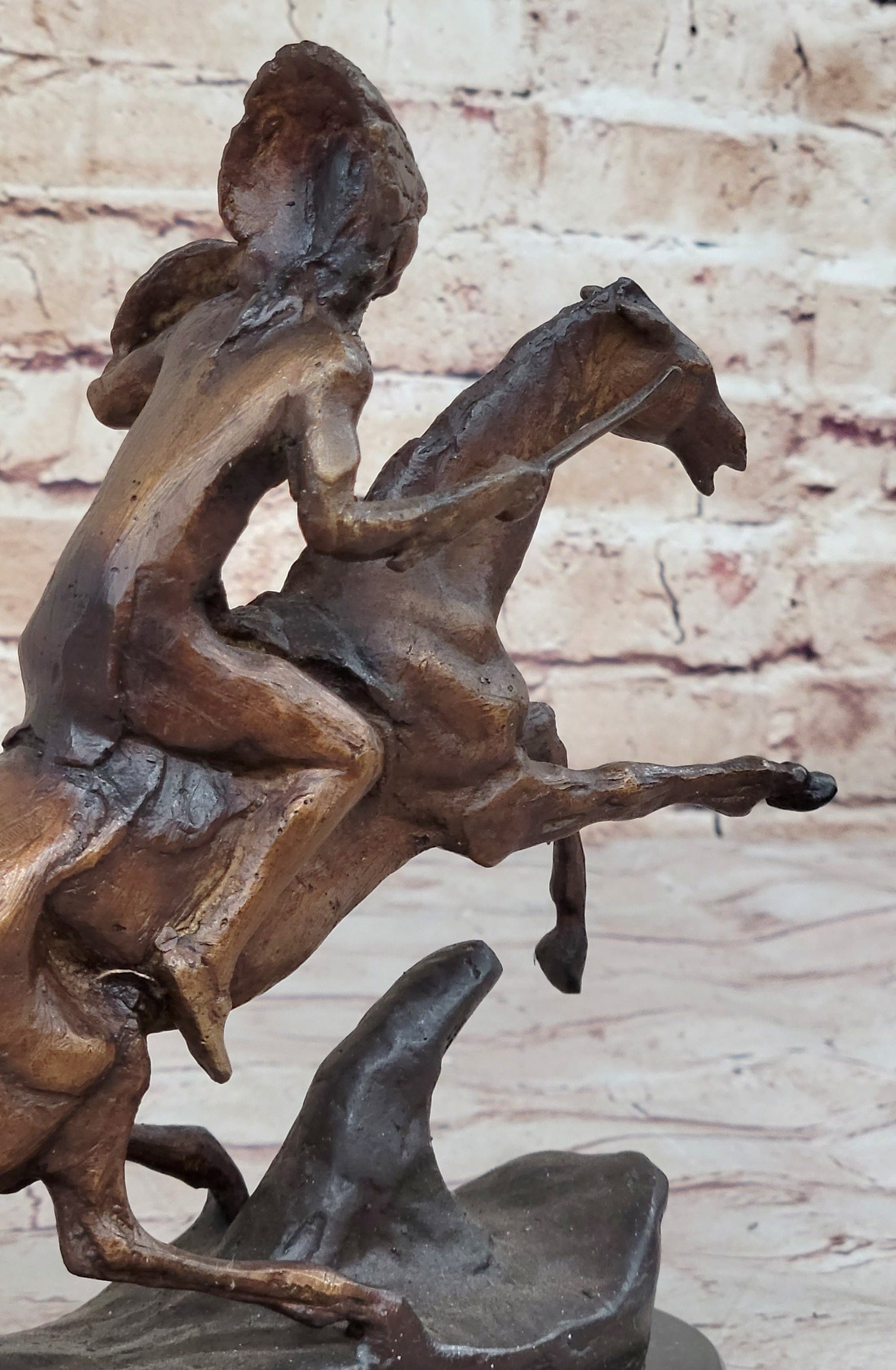 WARRIOR Frederic Remington Bronze Statue Sculpture Native American Horseman 9&quot; x 10&quot;