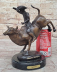 RODEO Bull Rider Cowboy Bronze Statue Sculpture Marble Base Western Decor 9" x 9"