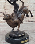 RODEO Bull Rider Cowboy Bronze Statue Sculpture Marble Base Western Decor 9" x 9"