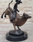 RODEO Bull Rider Cowboy Bronze Statue Sculpture Marble Base Western Decor 9" x 9"