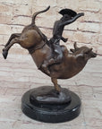 RODEO Bull Rider Cowboy Bronze Statue Sculpture Marble Base Western Decor 9" x 9"