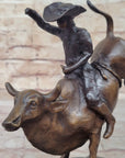 RODEO Bull Rider Cowboy Bronze Statue Sculpture Marble Base Western Decor 9" x 9"
