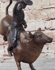 RODEO Bull Rider Cowboy Bronze Statue Sculpture Marble Base Western Decor 9" x 9"