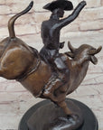 RODEO Bull Rider Cowboy Bronze Statue Sculpture Marble Base Western Decor 9" x 9"