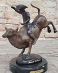 RODEO Bull Rider Cowboy Bronze Statue Sculpture Marble Base Western Decor 9" x 9"