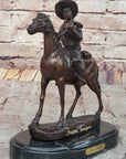 Will Rogers Cowboy on Horse Western Bronze Statue Sculpture Frederic Remington 9" x 8"