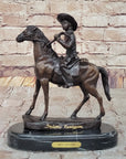 Will Rogers Cowboy on Horse Western Bronze Statue Sculpture Frederic Remington 9" x 8"