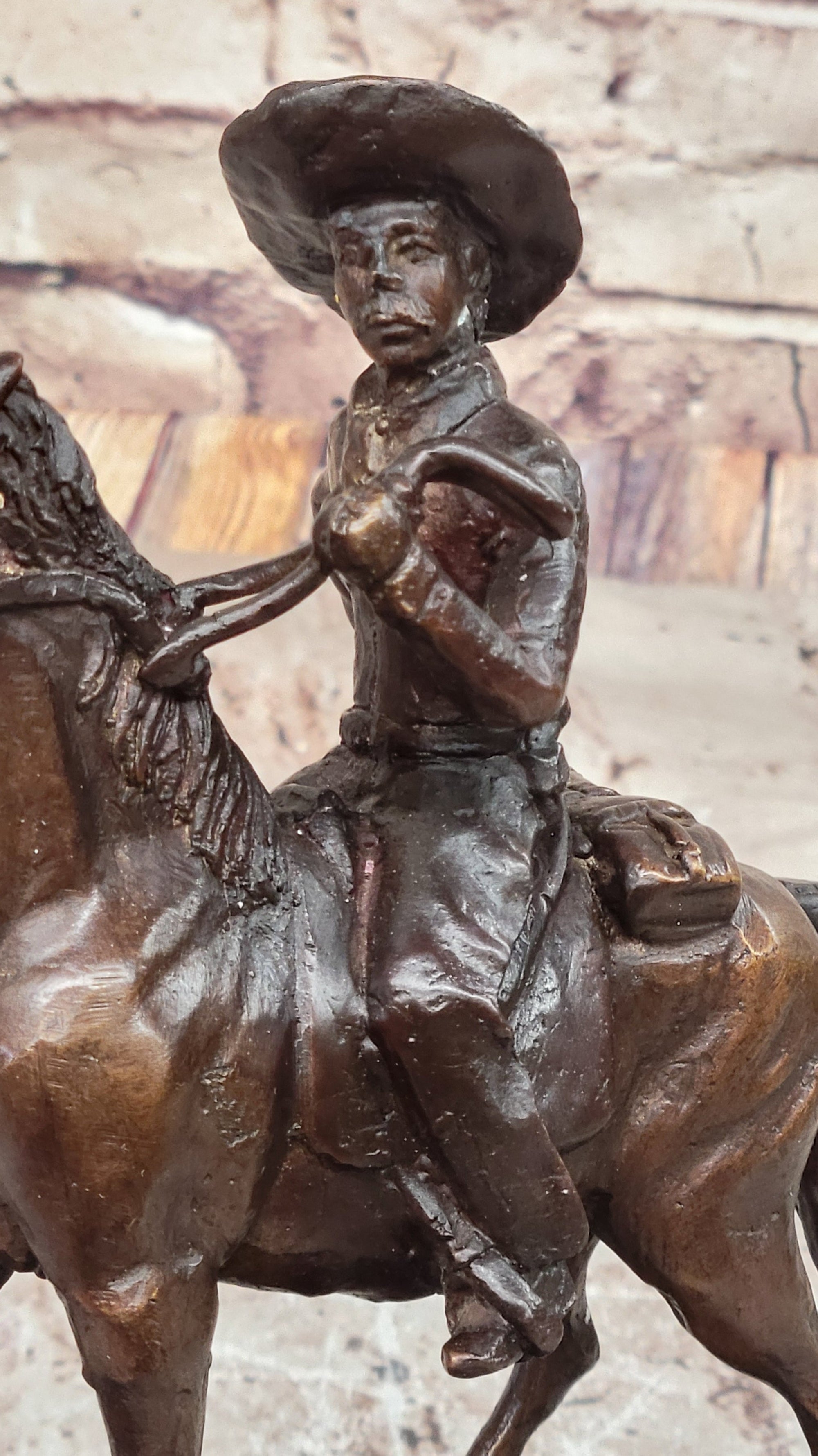 Will Rogers Cowboy on Horse Western Bronze Statue Sculpture Frederic Remington 9&quot; x 8&quot;