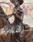 Will Rogers Cowboy on Horse Western Bronze Statue Sculpture Frederic Remington 9" x 8"