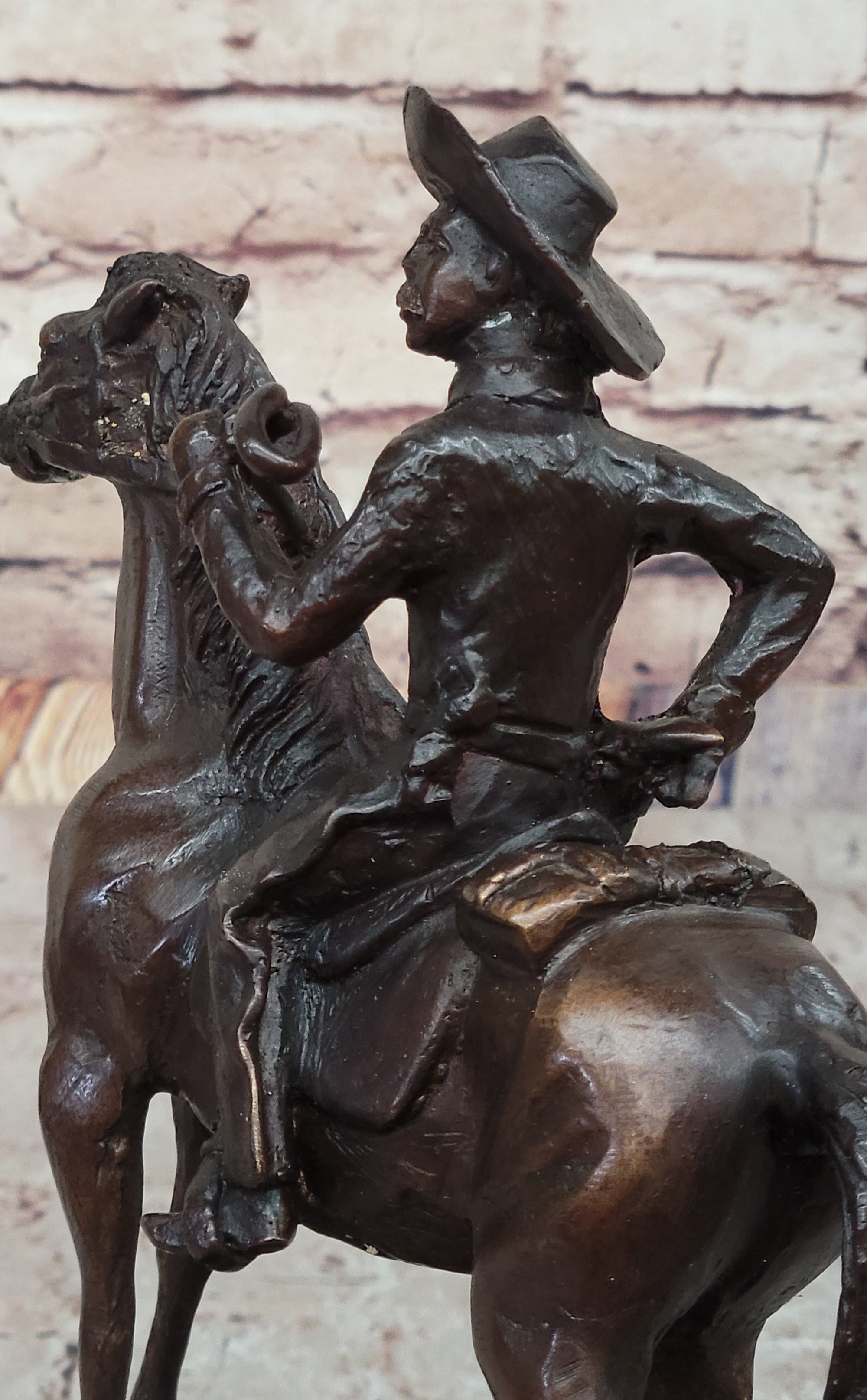 Will Rogers Cowboy on Horse Western Bronze Statue Sculpture Frederic Remington 9&quot; x 8&quot;
