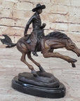 Frederic Remington Arizona Cowboy on Horse Art Deco Western Bronze Sculpture