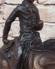 Frederic Remington Arizona Cowboy on Horse Art Deco Western Bronze Sculpture