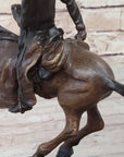 Frederic Remington Arizona Cowboy on Horse Art Deco Western Bronze Sculpture