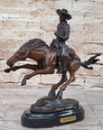 Frederic Remington Arizona Cowboy on Horse Art Deco Western Bronze Sculpture