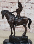 MOHICAN Western Bronze Statue Sculpture Native American Indian Horseback 11" x 8"