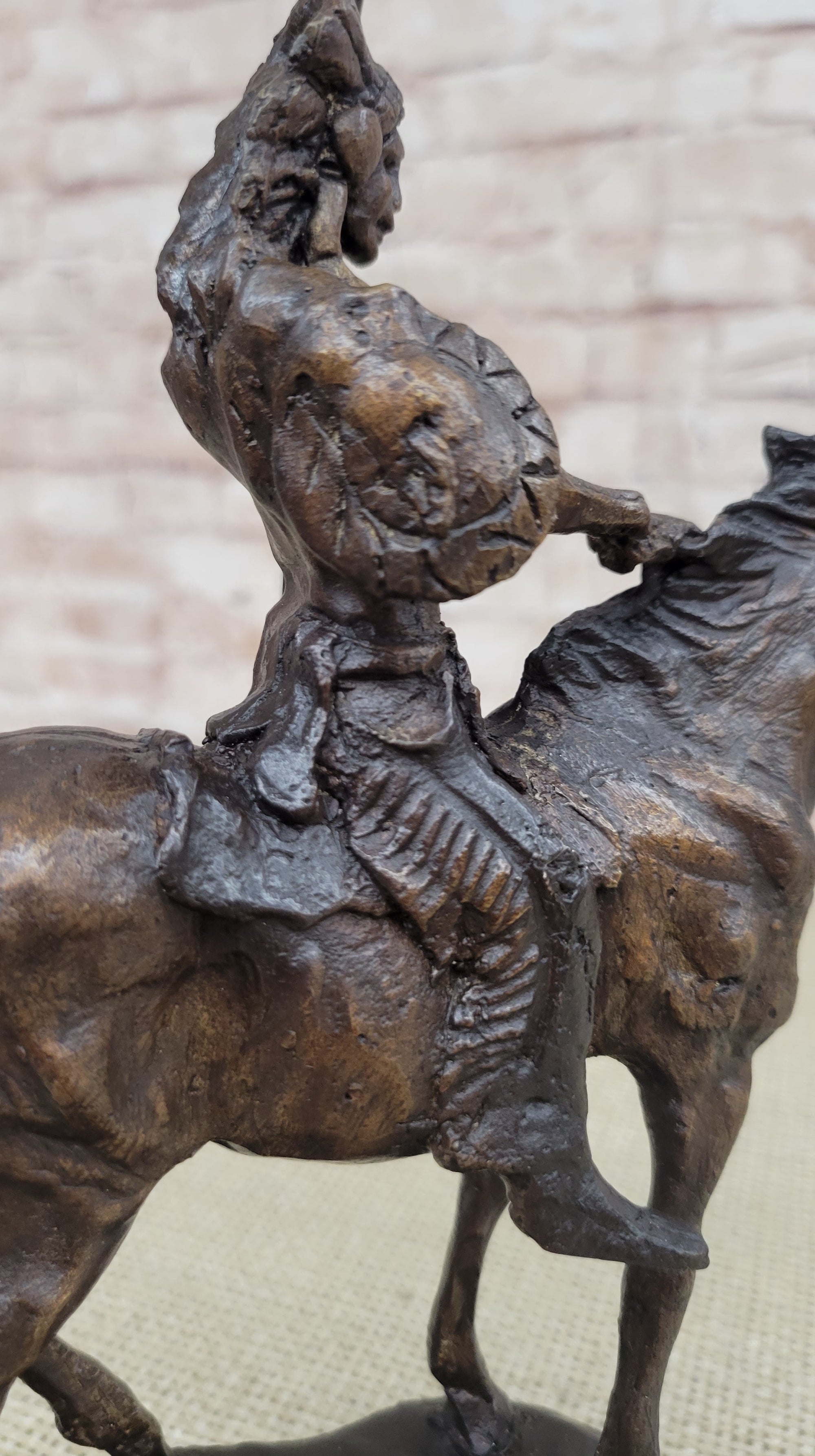 MOHICAN Western Bronze Statue Sculpture Native American Indian Horseback 11&quot; x 8&quot;