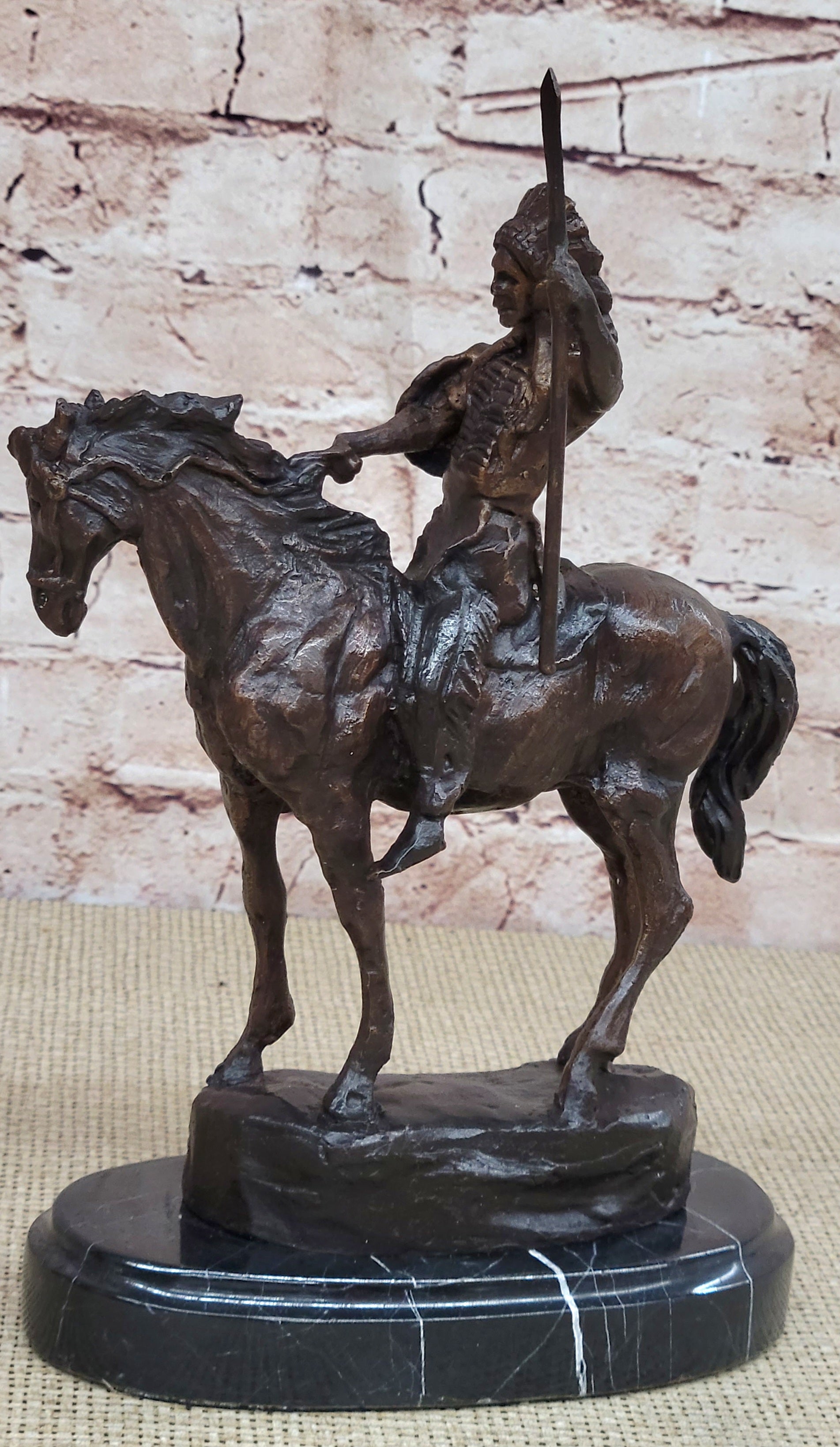 MOHICAN Western Bronze Statue Sculpture Native American Indian Horseback 11&quot; x 8&quot;