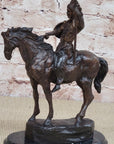 MOHICAN Western Bronze Statue Sculpture Native American Indian Horseback 11" x 8"
