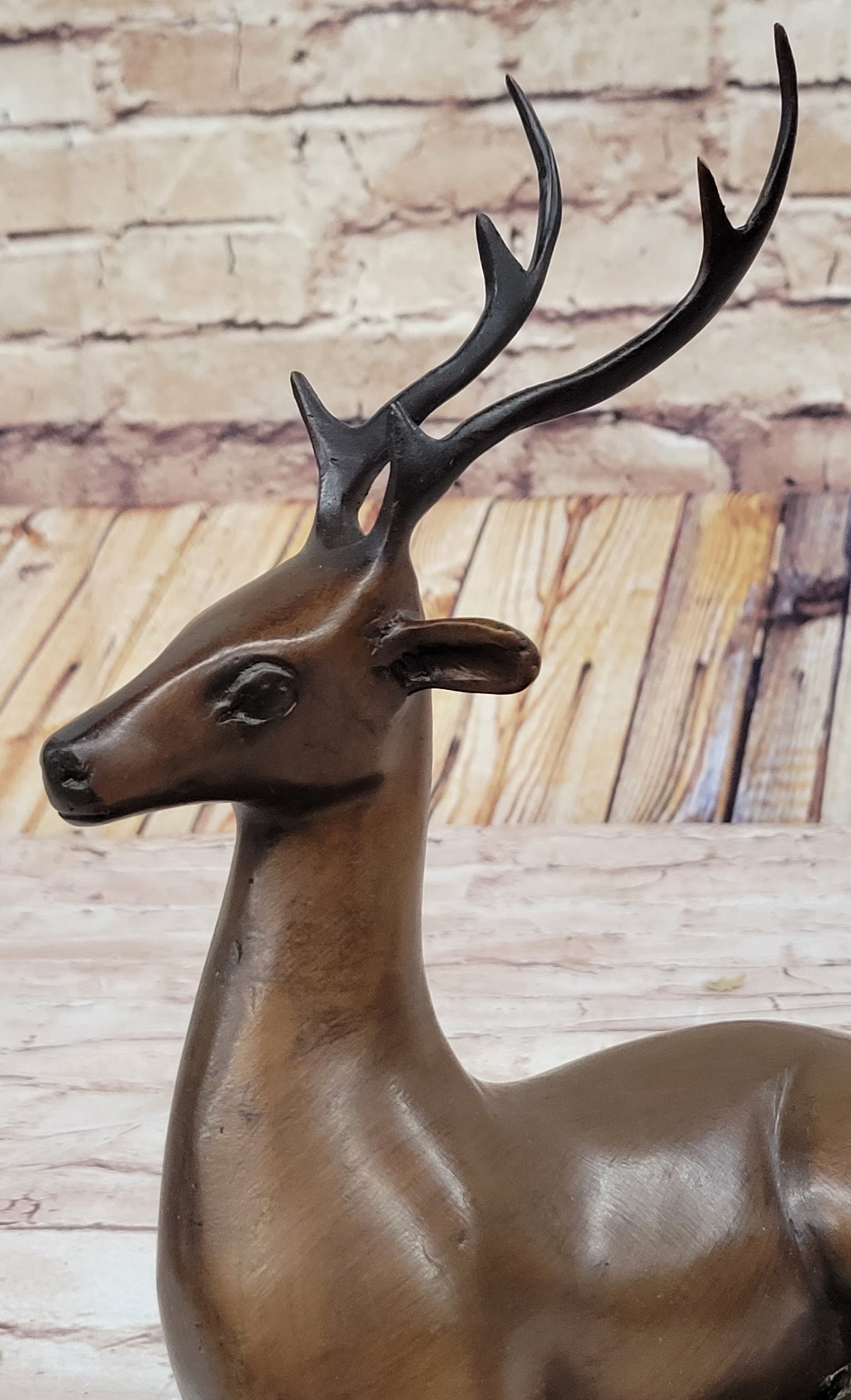 Reindeer Caribou Deer Elk Bronze Statue Sculpture Figurine Signed Original 9.5&quot; x 8.5&quot;