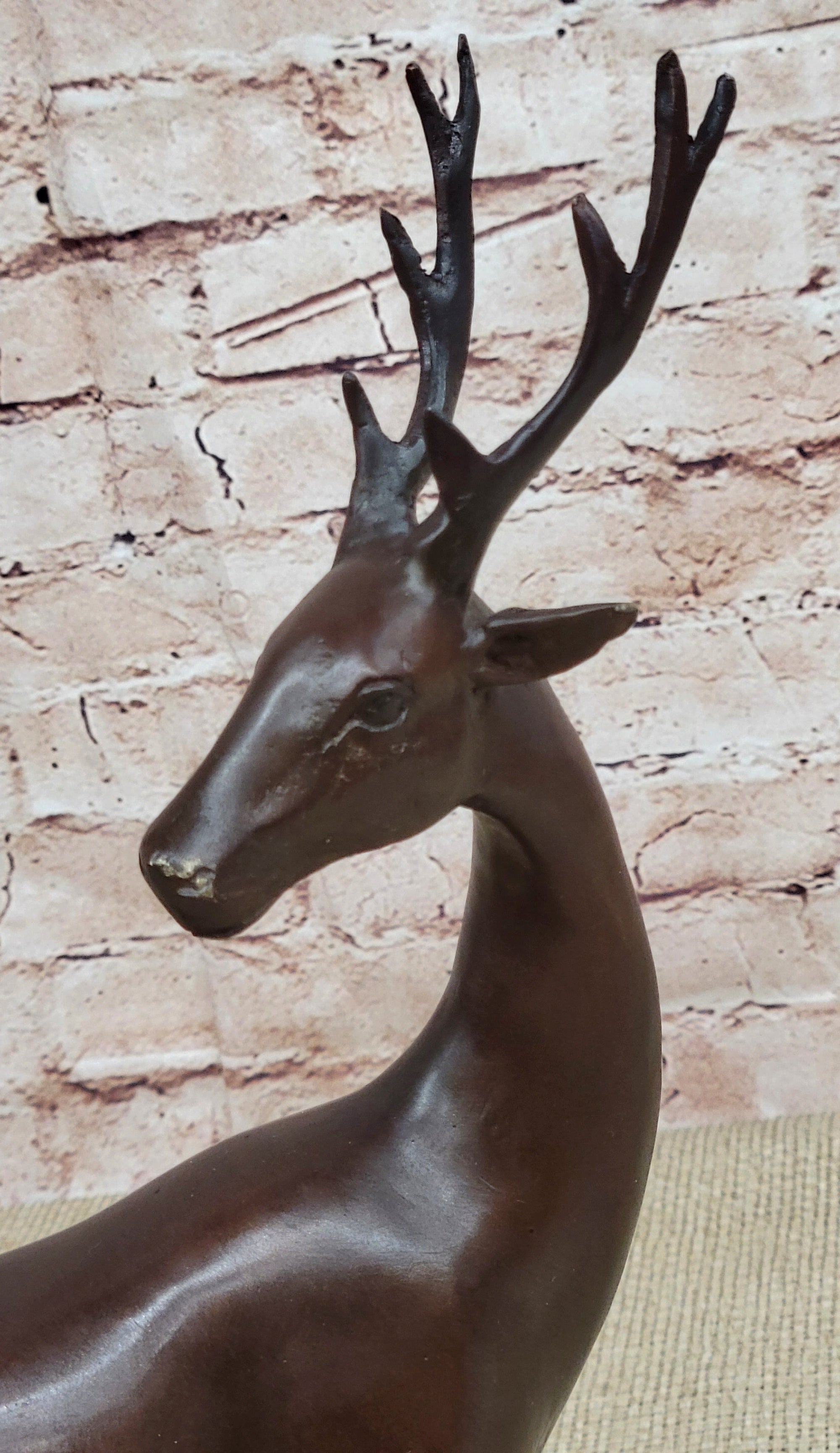 Reindeer Stag Deer Elk Caribou Bronze Metal Figurine Statue Sculpture 13.5&quot; x 12&quot;