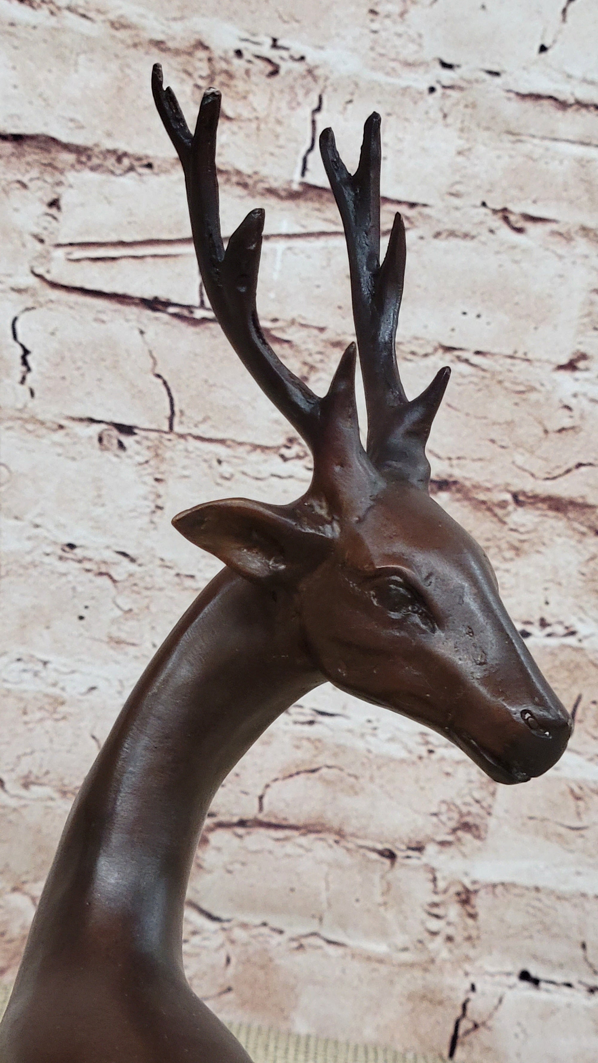 Reindeer Stag Deer Elk Caribou Bronze Metal Figurine Statue Sculpture 13.5&quot; x 12&quot;