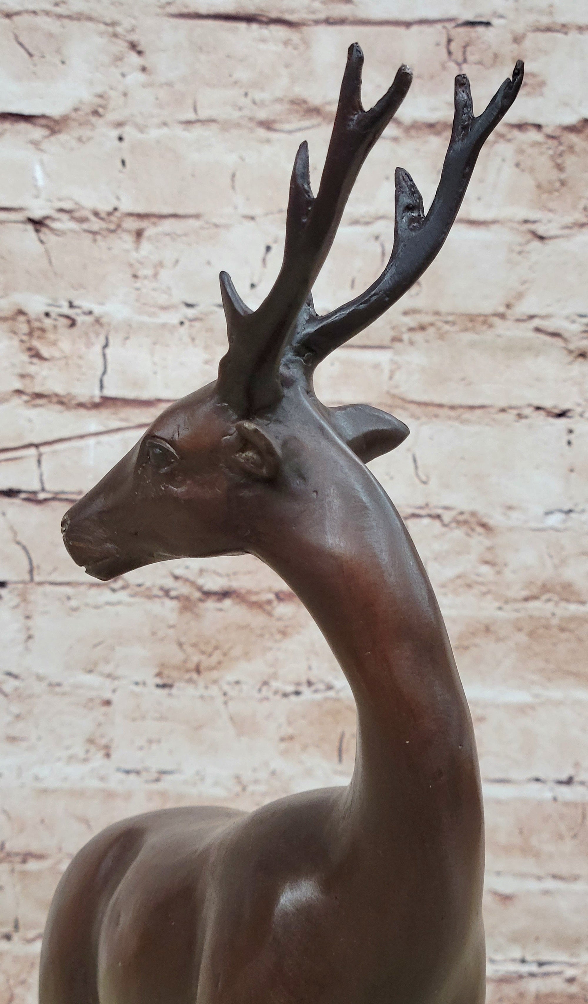 Reindeer Stag Deer Elk Caribou Bronze Metal Figurine Statue Sculpture 13.5&quot; x 12&quot;