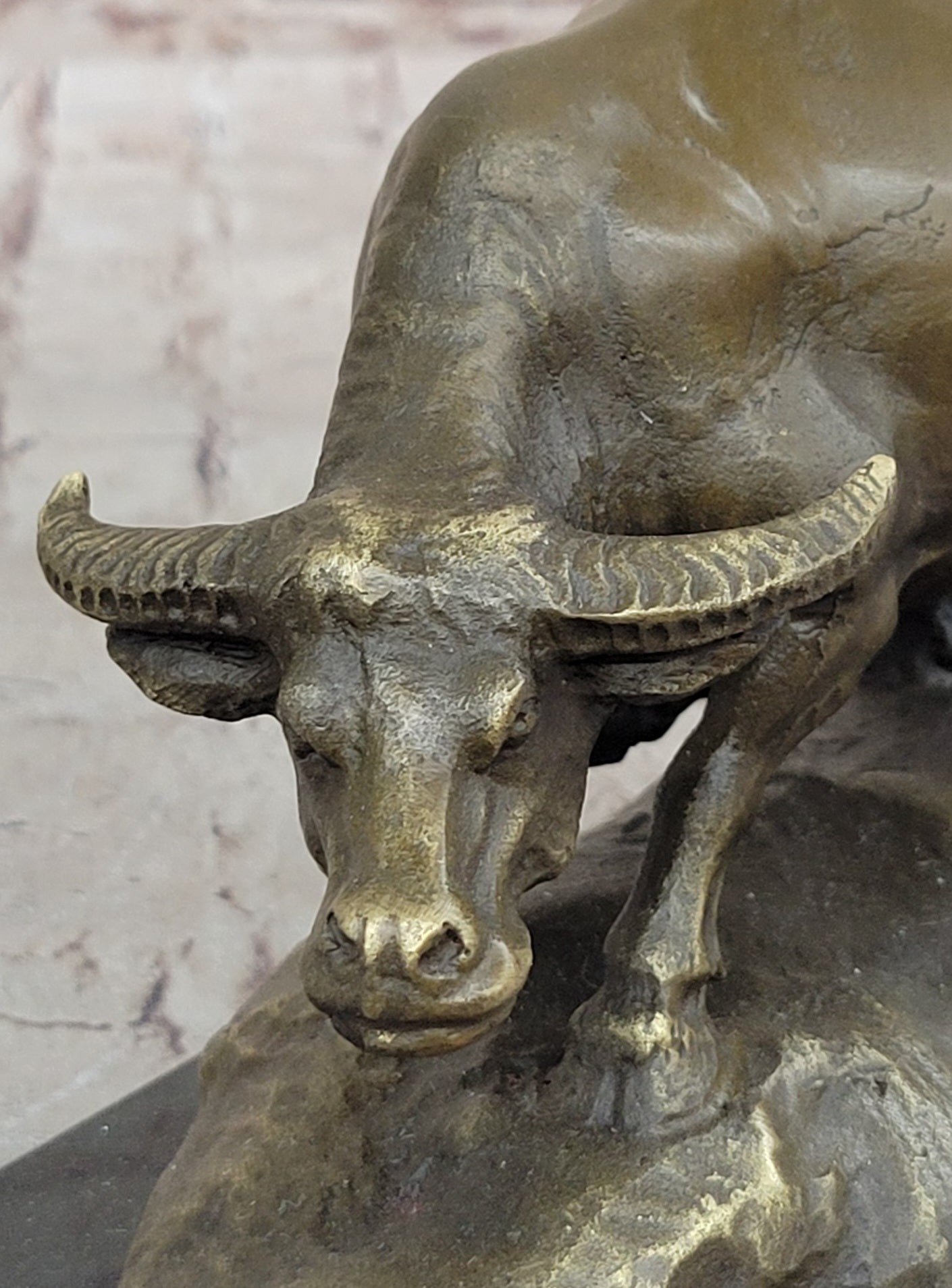 Mother Buffalo &amp; Calf Bronze Sculpture – Timeless Pastoral Artwork on Marble Base